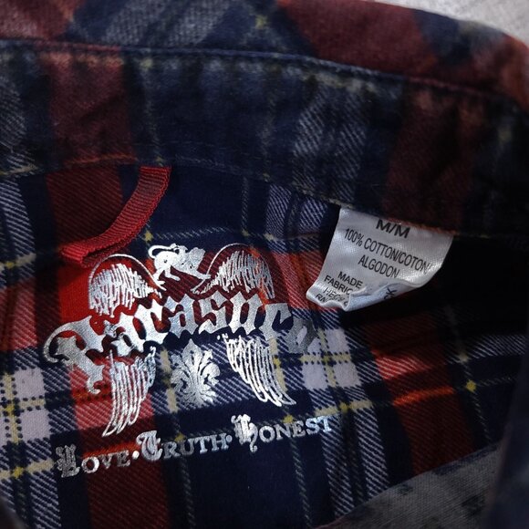 Parasuco Mens Heavy Flannel Shirt Size Medium Blue Red Plaid Long Sleeve Biker - Picture 5 of 6